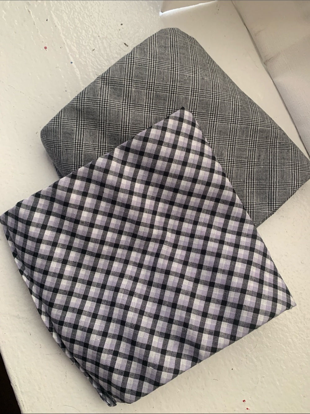 🆕-Men's Pocket Squares Set - Black & Light Grey Plaid and Gray Glen Check